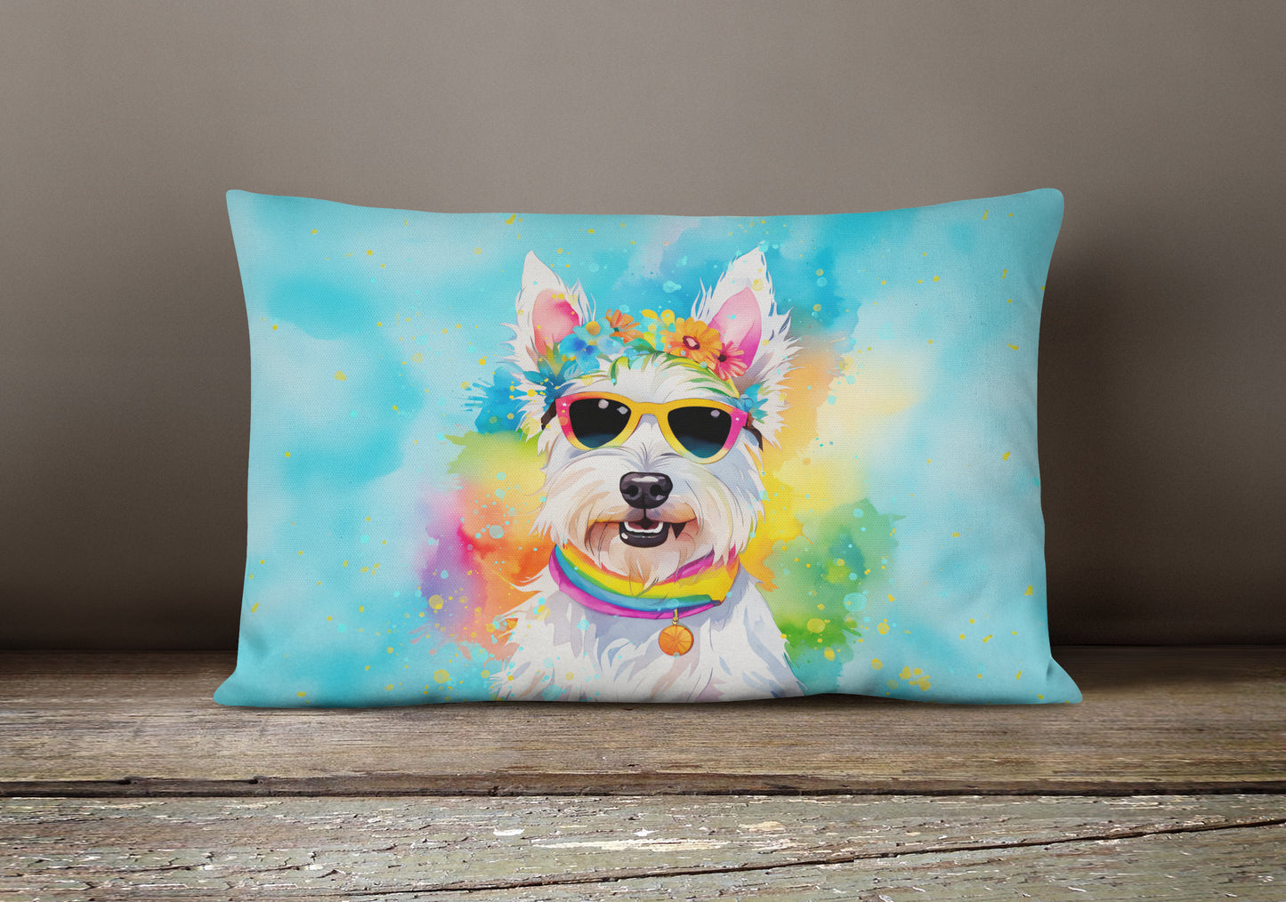 Westie Hippie Dawg Throw Pillow