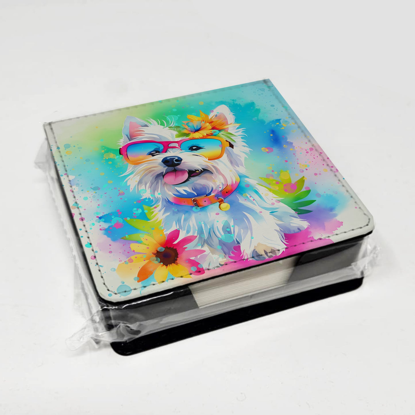 Westie Hippie Dawg PU Leather Note Paper Holder