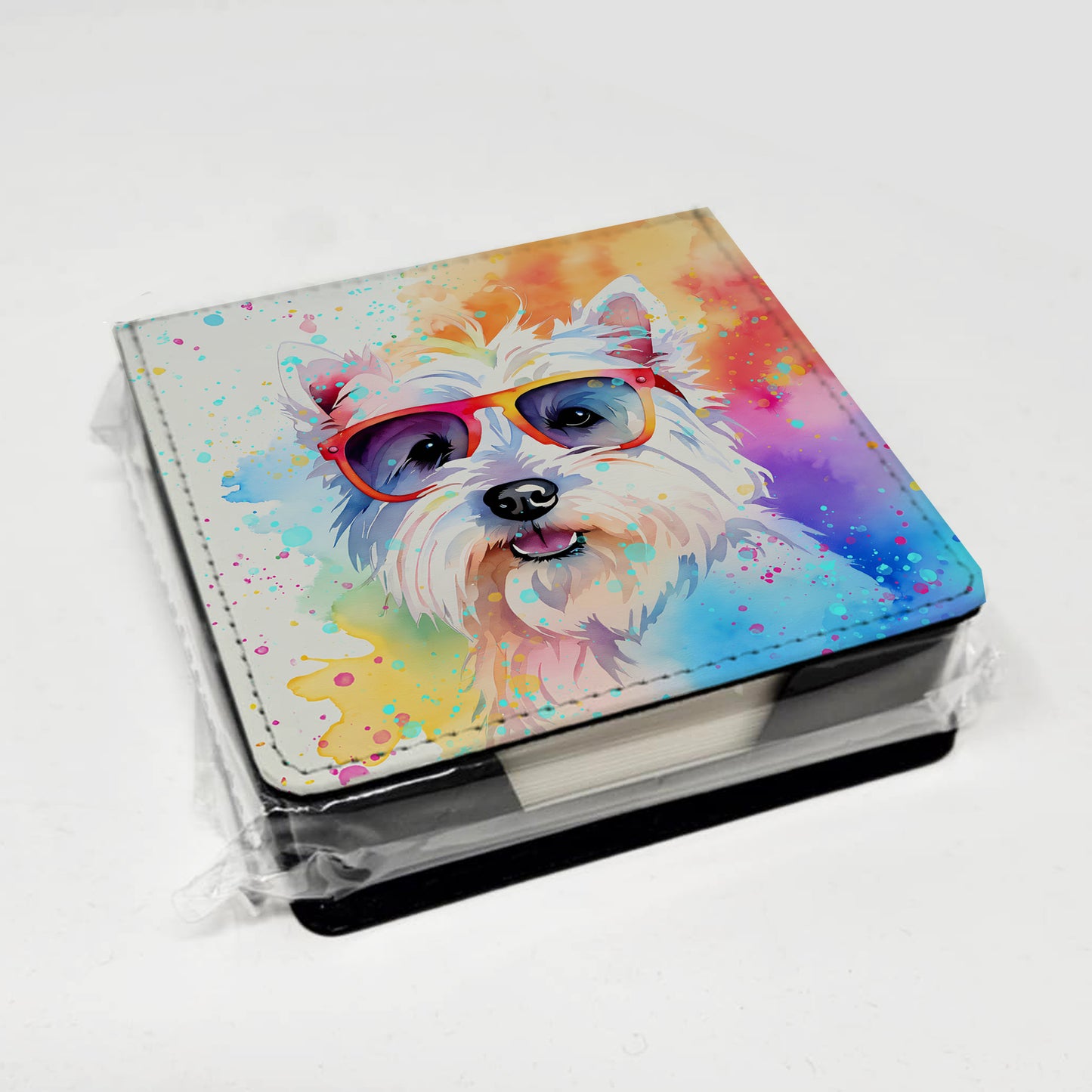 Westie Hippie Dawg PU Leather Note Paper Holder