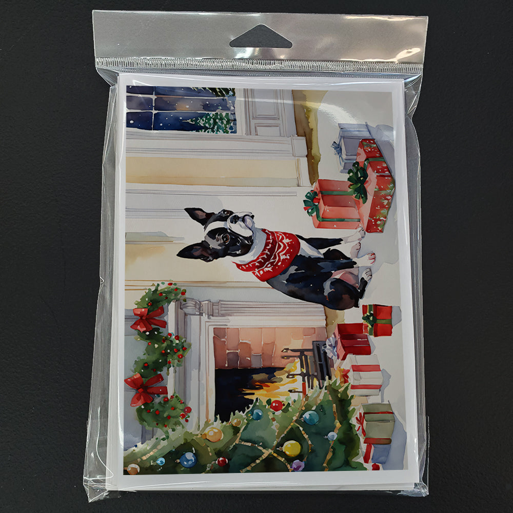 Boston Terrier Cozy Christmas Greeting Cards Pack of 8