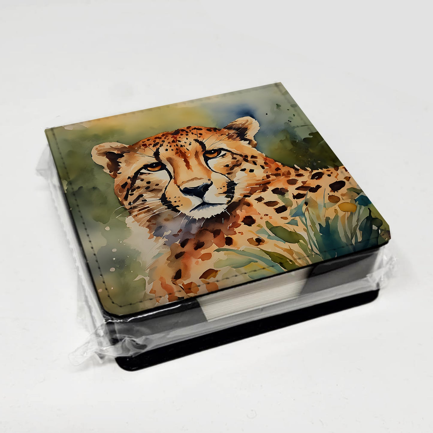Cheetah PU Leather Note Paper Holder