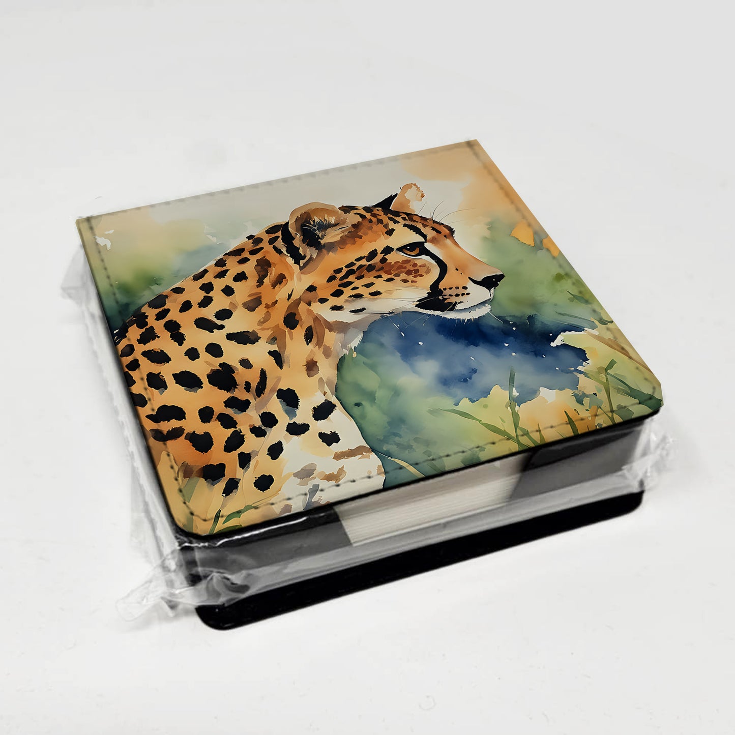 Cheetah PU Leather Note Paper Holder