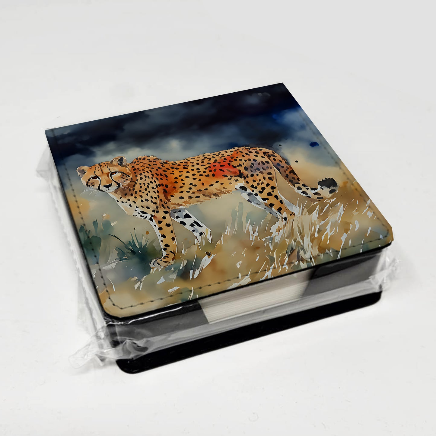 Cheetah PU Leather Note Paper Holder
