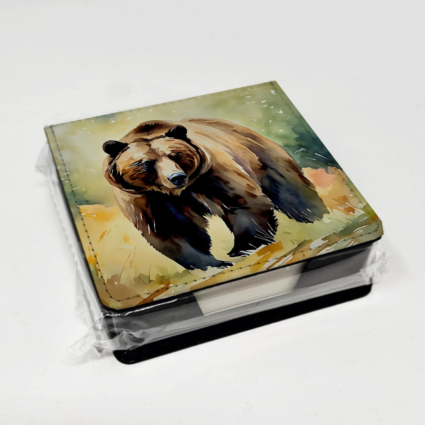 Grizzly Bear PU Leather Note Paper Holder