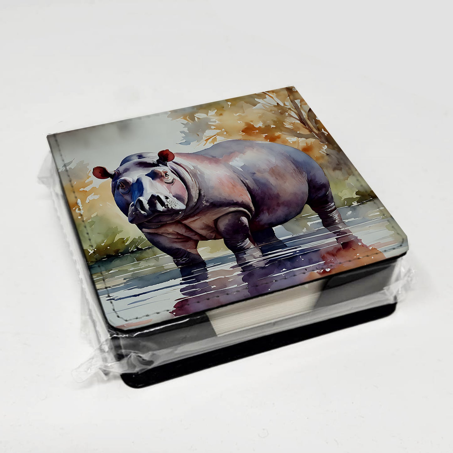 Hippopotamus PU Leather Note Paper Holder