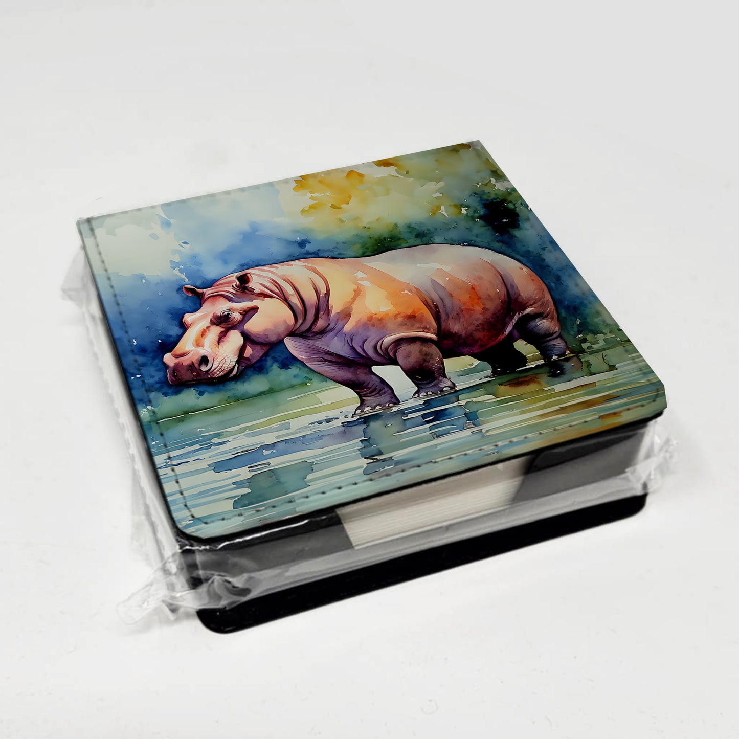 Hippopotamus PU Leather Note Paper Holder