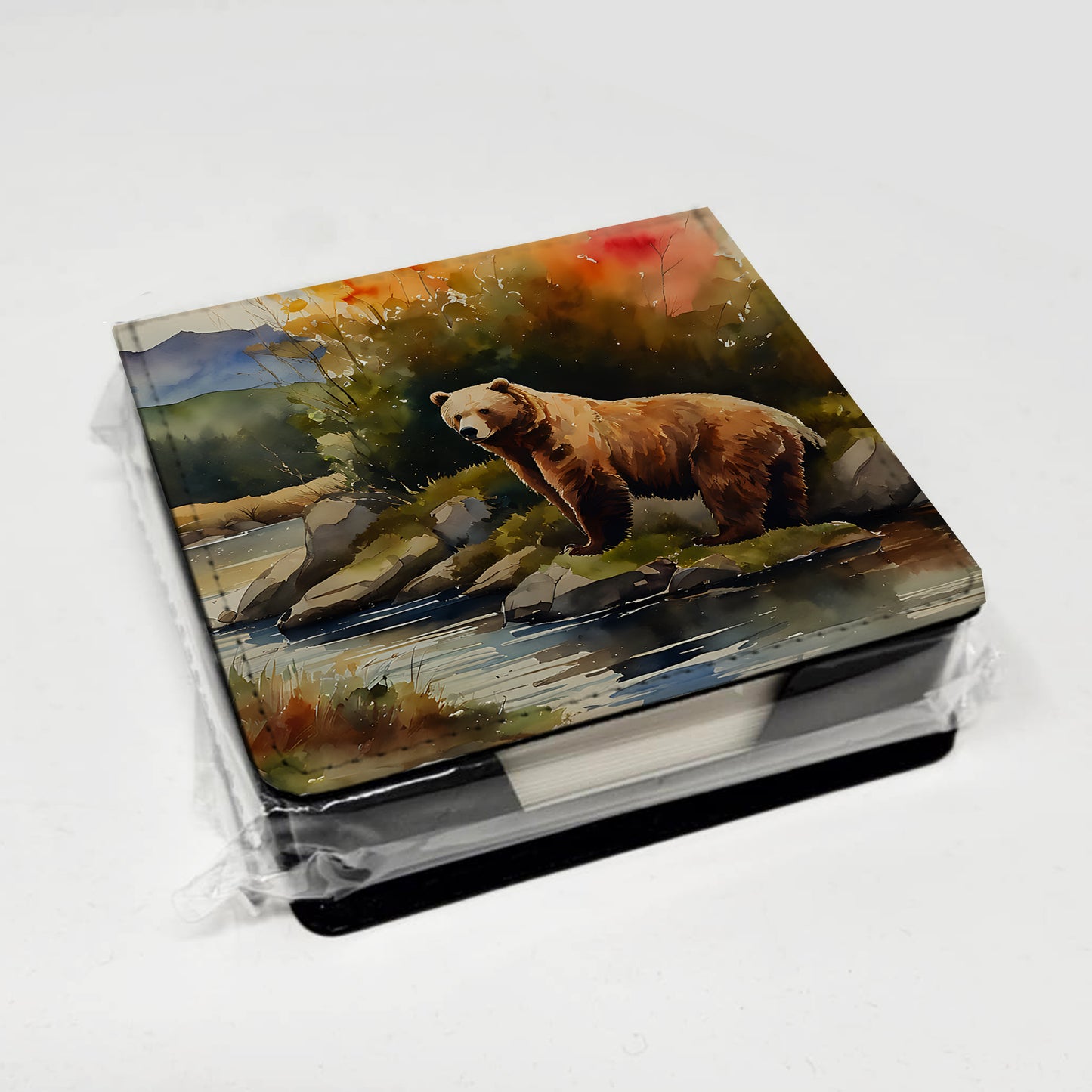 Kodiak Bear PU Leather Note Paper Holder