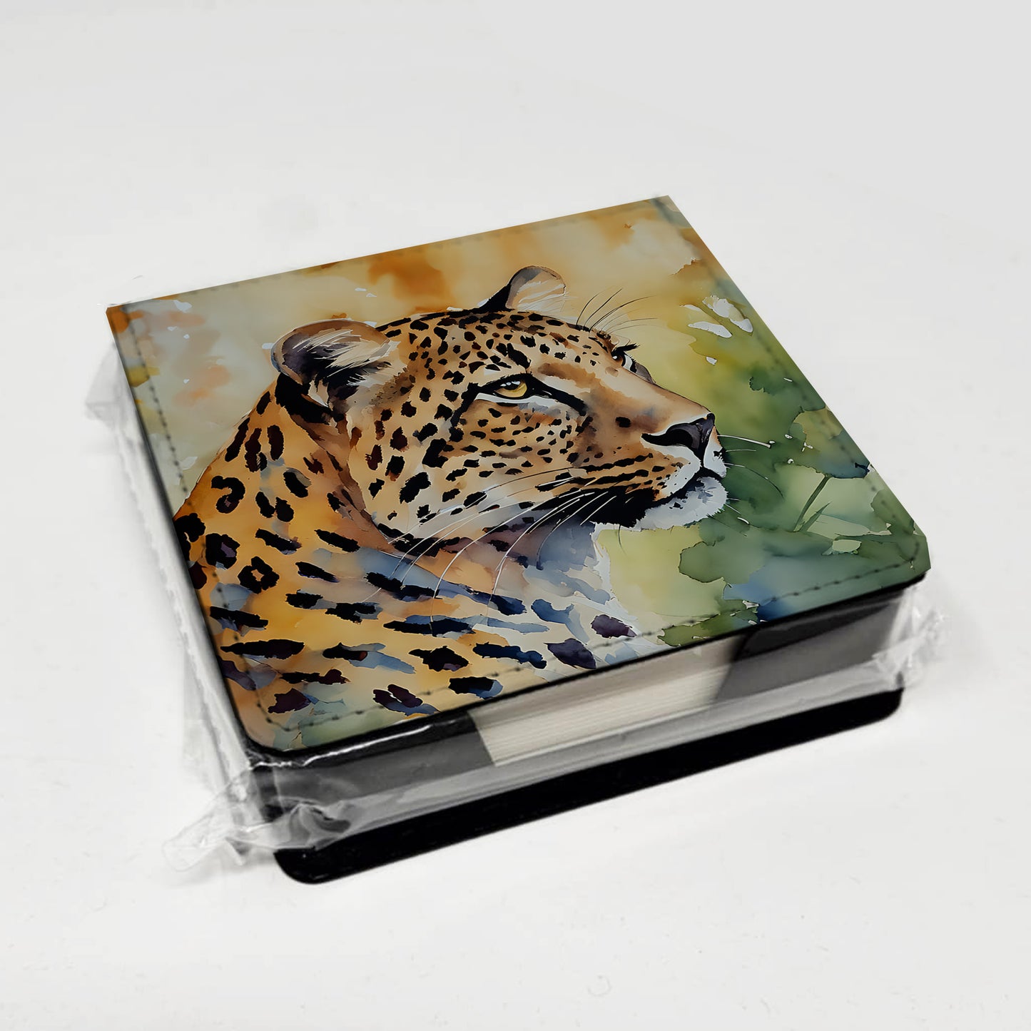 Leopard PU Leather Note Paper Holder