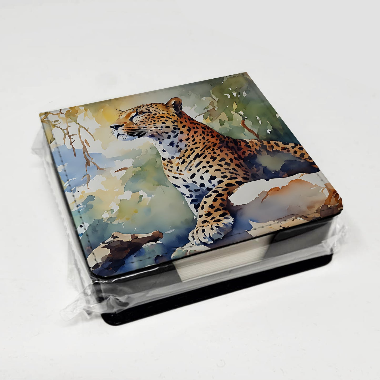 Leopard PU Leather Note Paper Holder