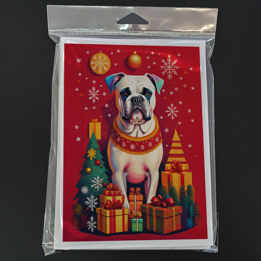 White Boxer Holiday Christmas Greeting Cards Pack of 8