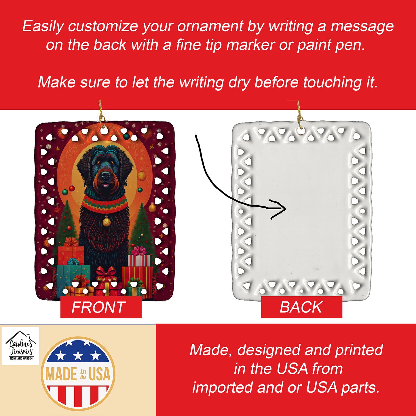 Black Briard Holiday Christmas Porcelain Ornament