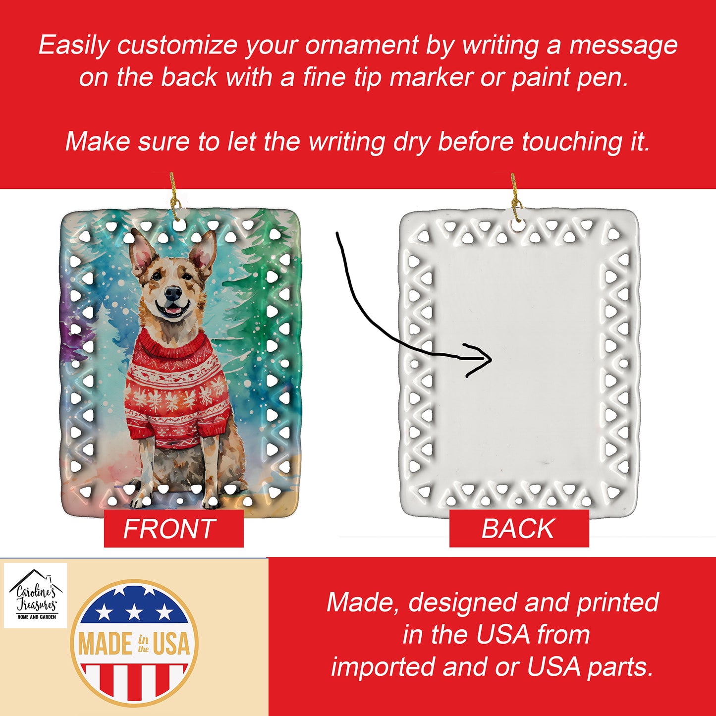 Australian Cattle Dog Christmas Porcelain Ornament