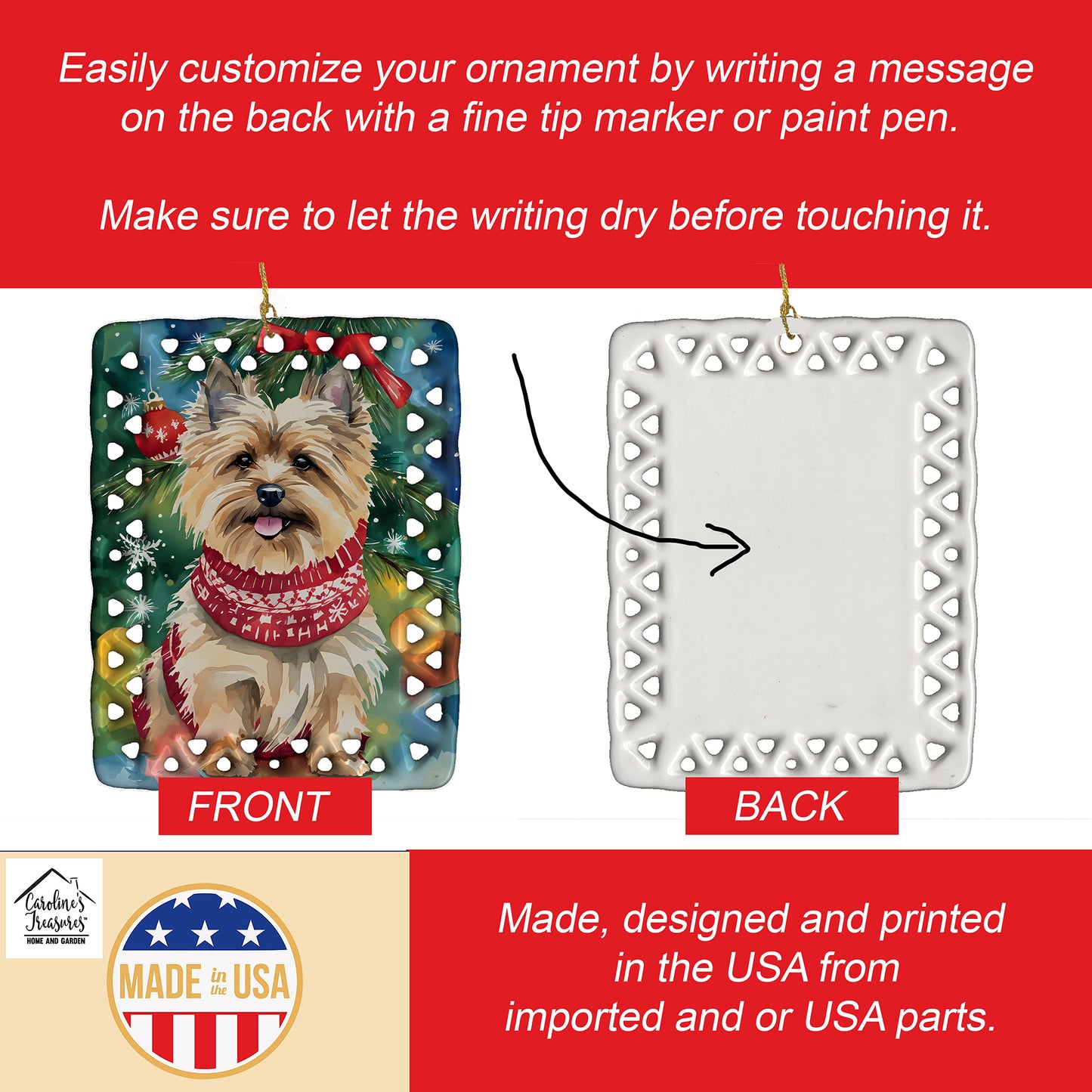Cairn Terrier Christmas Porcelain Ornament