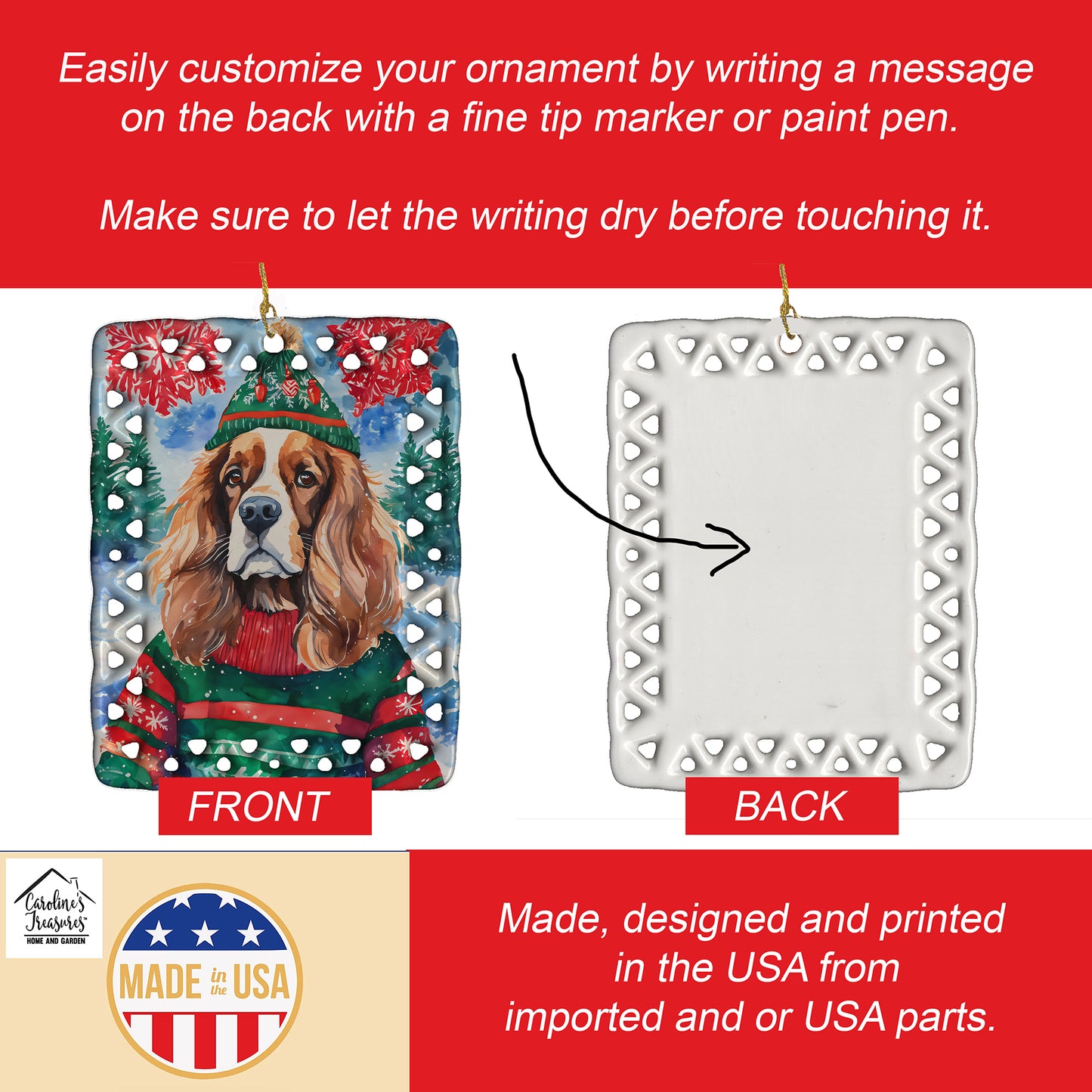 Cavalier Spaniel Christmas Porcelain Ornament