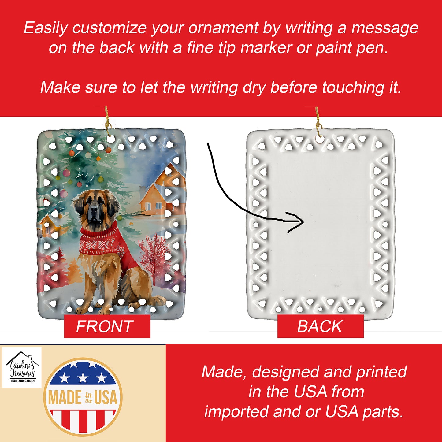 Leonberger Christmas Porcelain Ornament