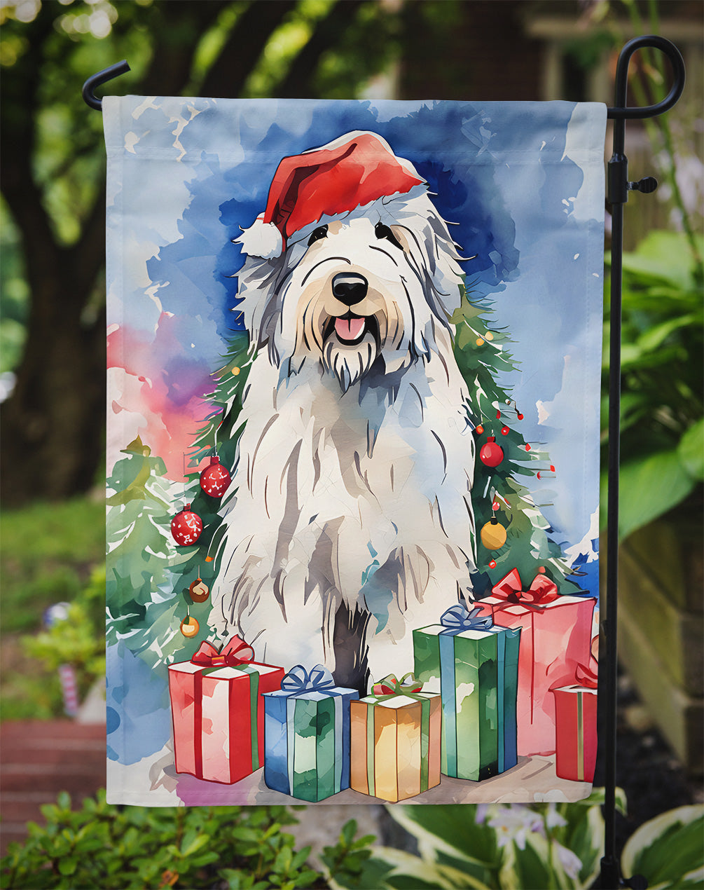 Old English Sheepdog Christmas Garden Flag