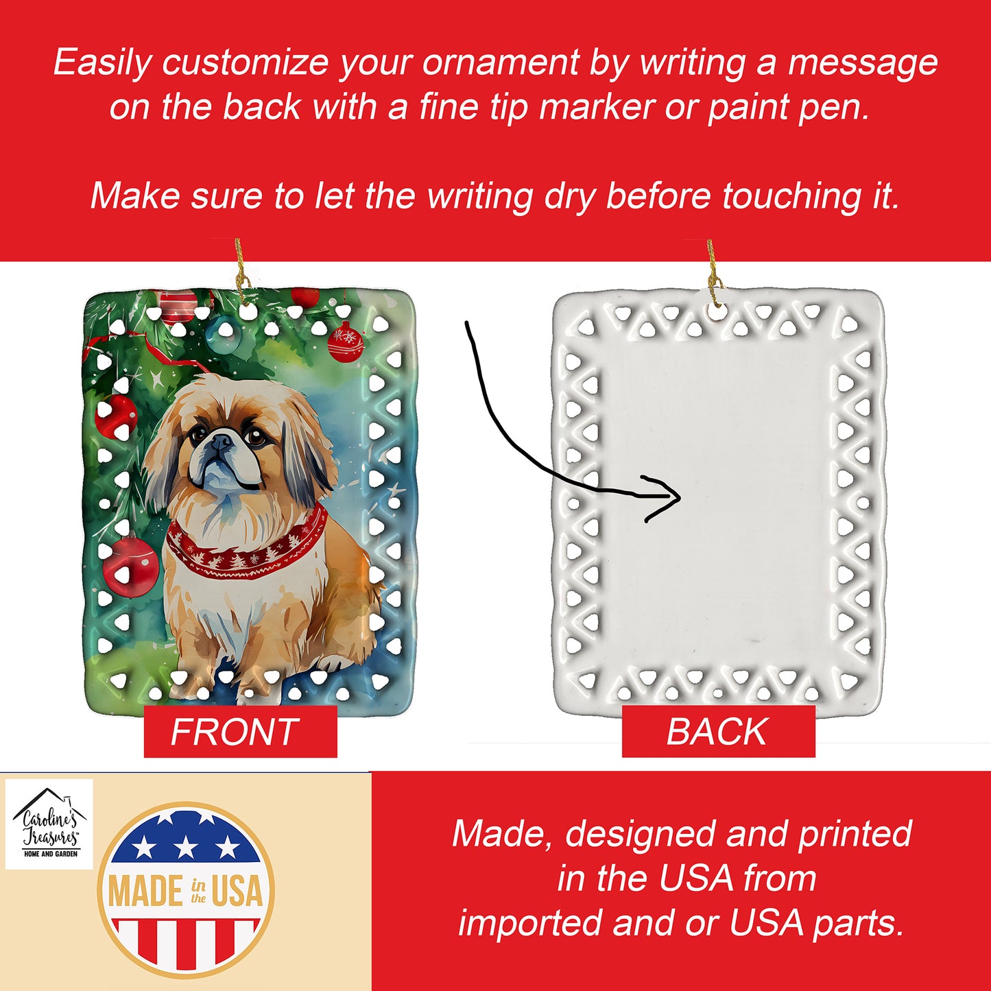 Pekingese Christmas Porcelain Ornament