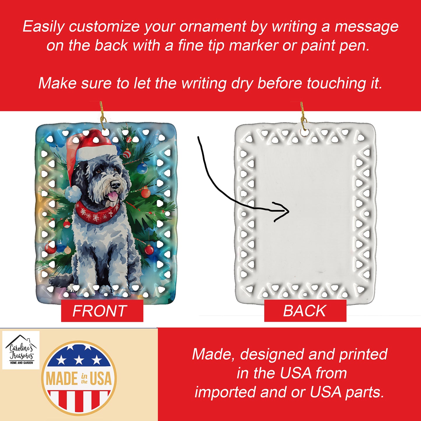 Portuguese Water Dog Christmas Porcelain Ornament