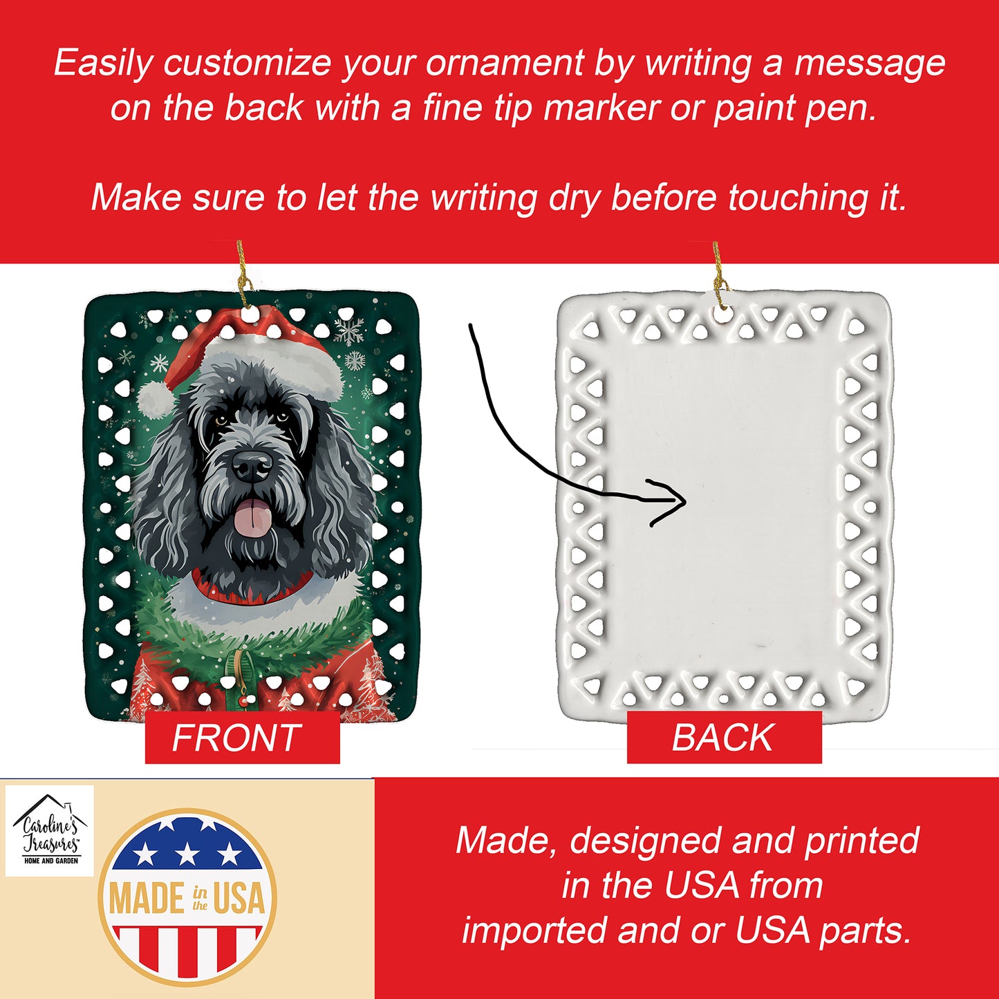 Portuguese Water Dog Christmas Porcelain Ornament