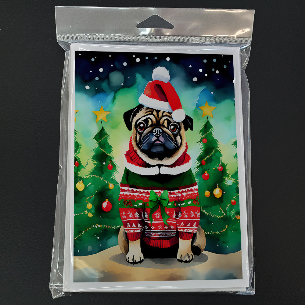 Pug Christmas Greeting Cards Pack of 8