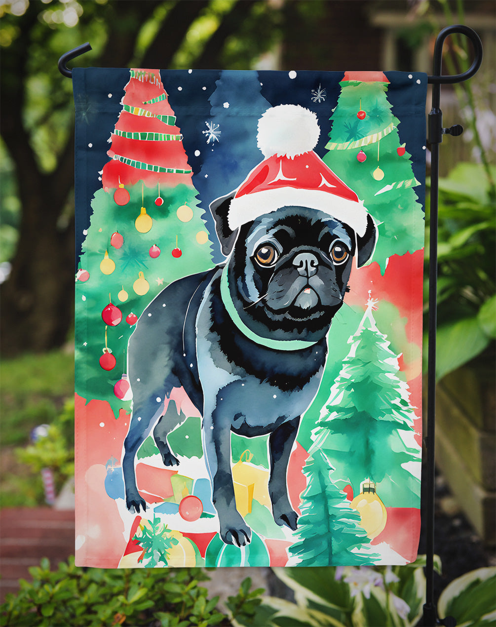 Pug Christmas Garden Flag