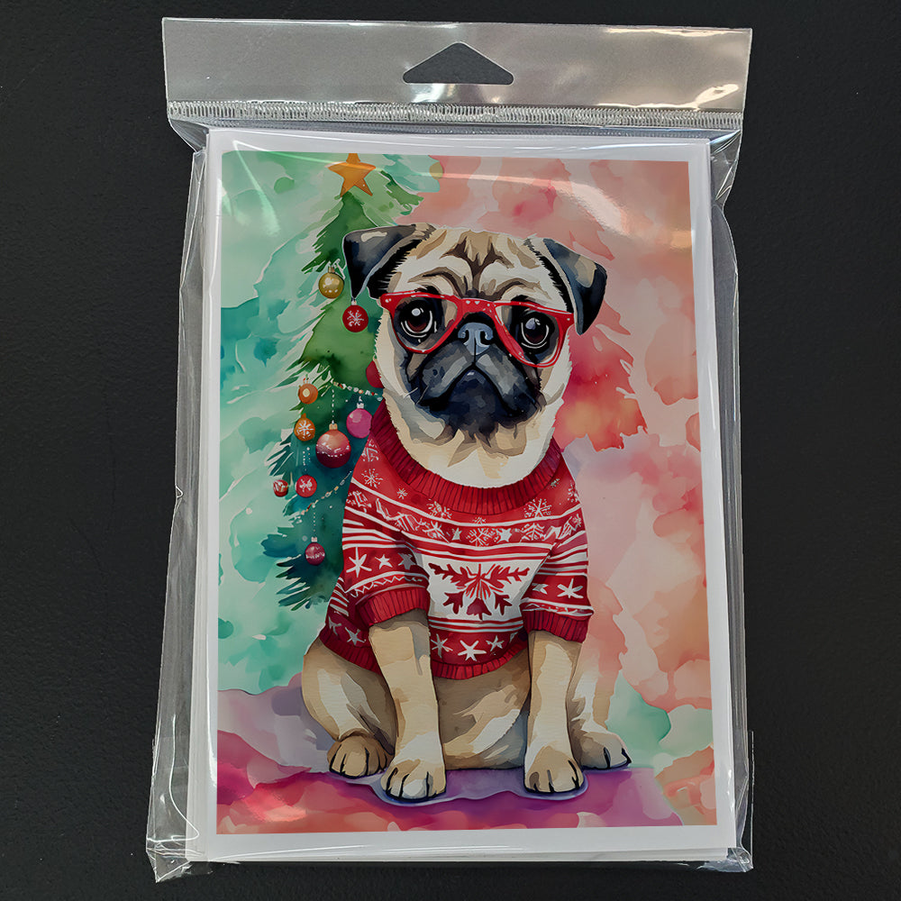 Pug Christmas Greeting Cards Pack of 8