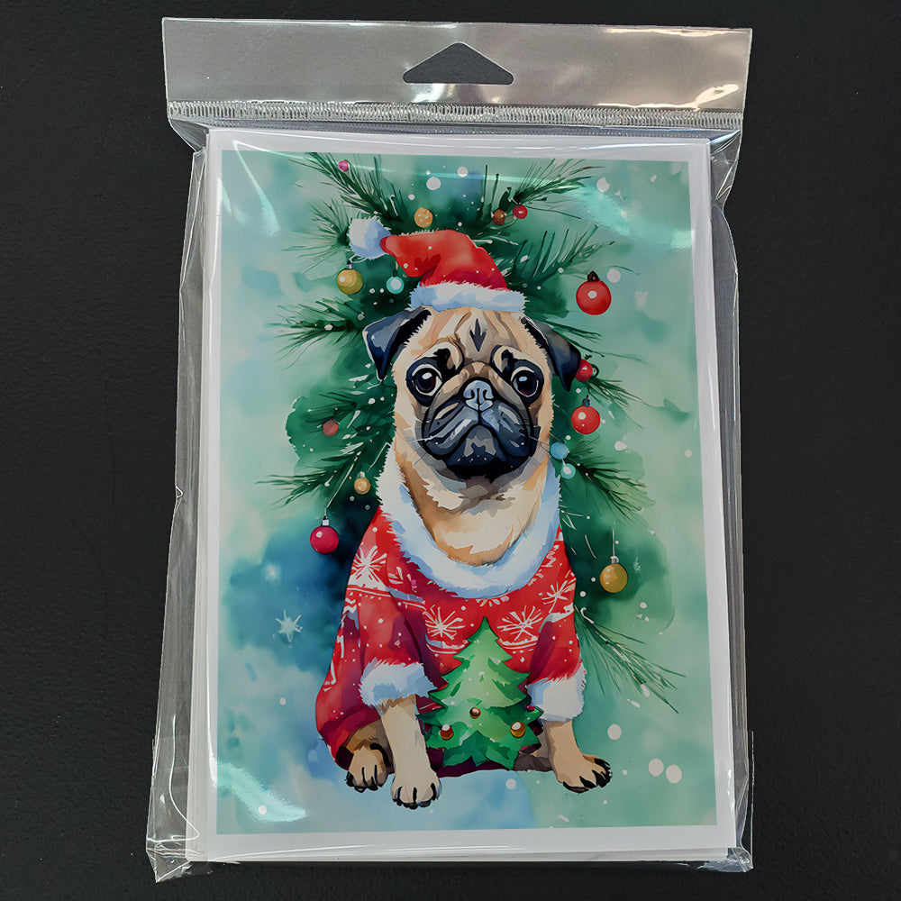 Pug Christmas Greeting Cards Pack of 8