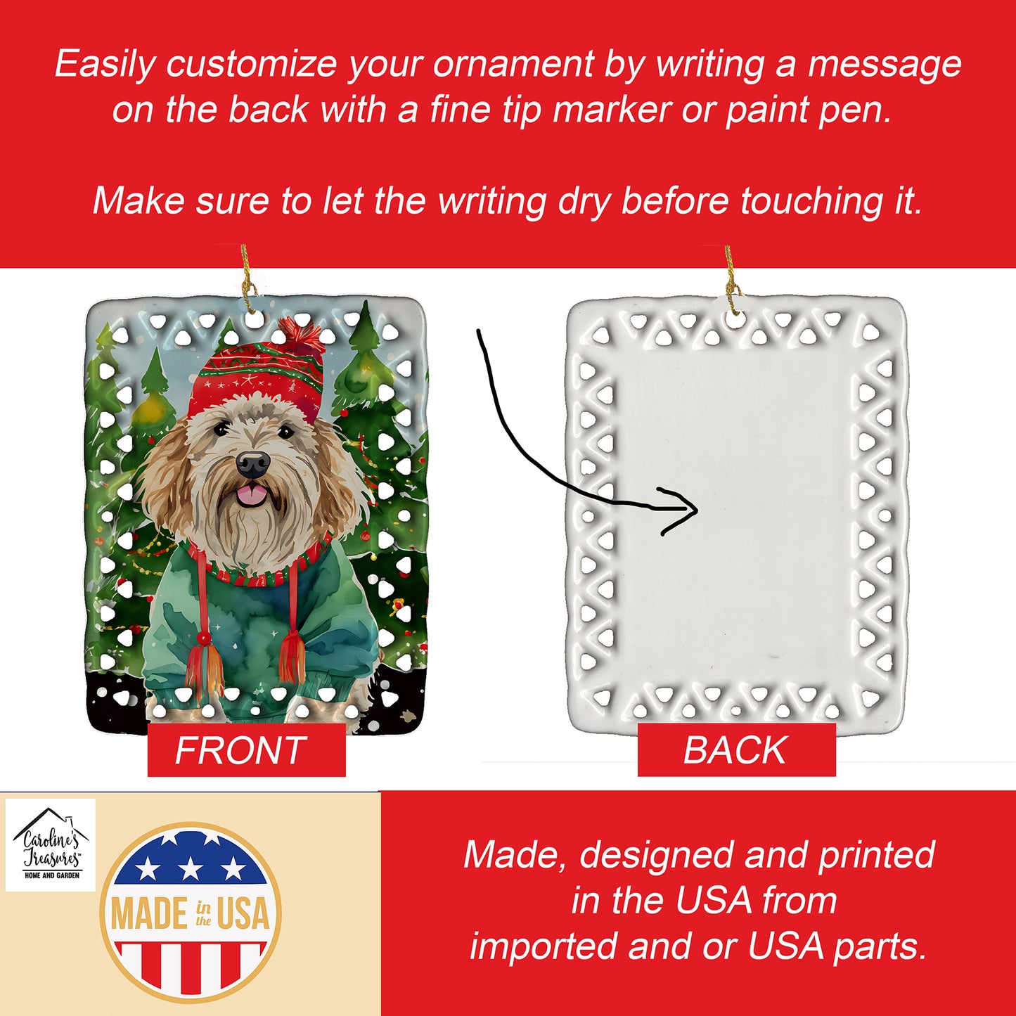 Puli Christmas Porcelain Ornament