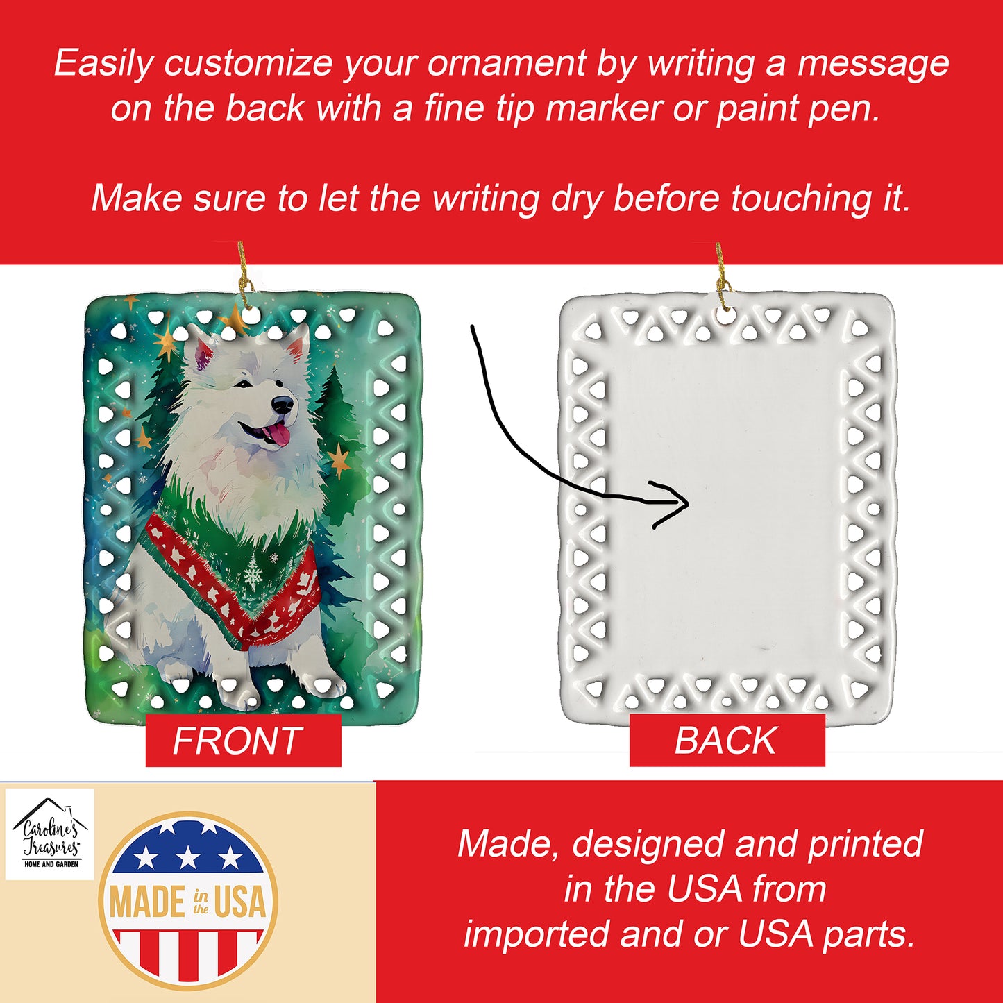 Samoyed Christmas Porcelain Ornament