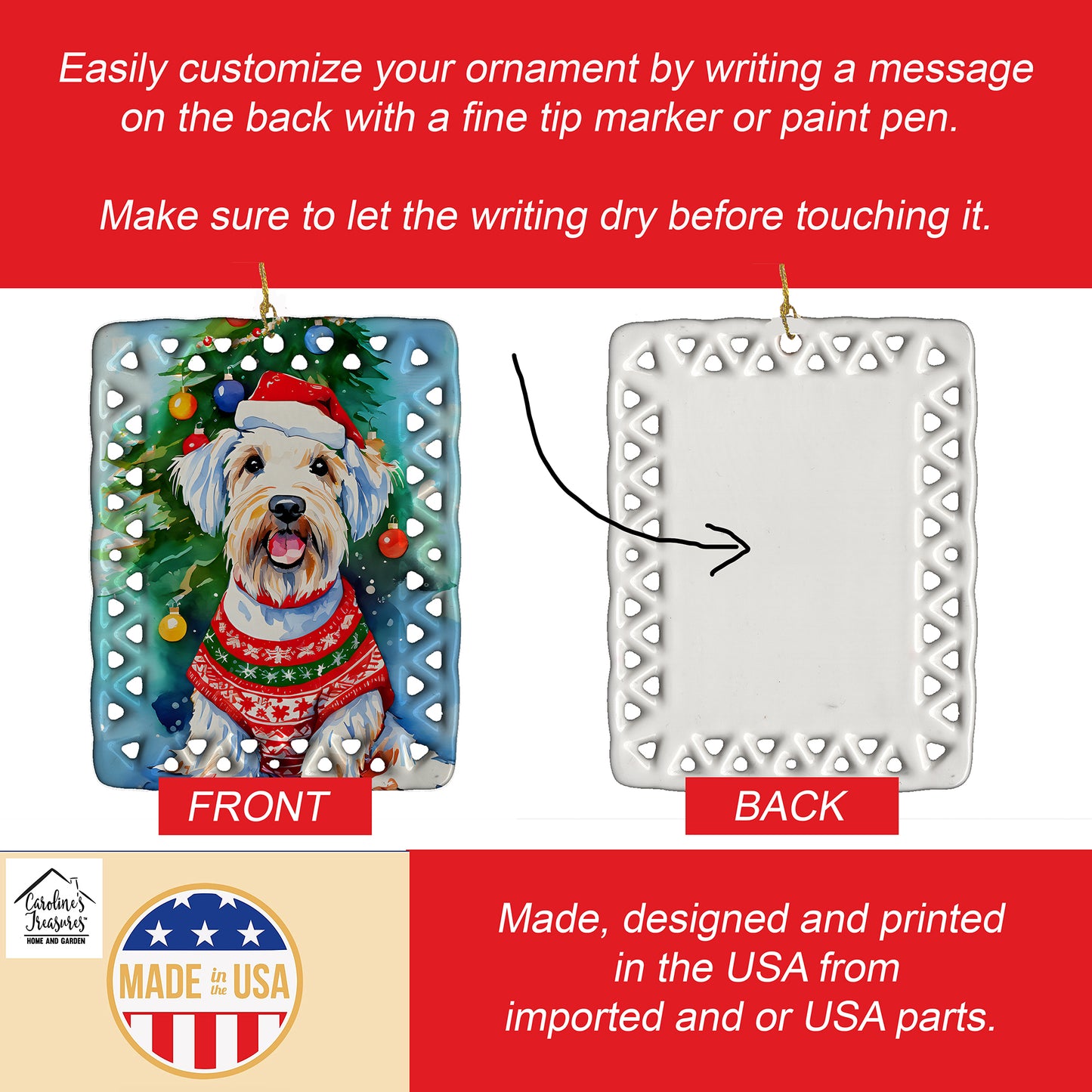 Sealyham Terrier Christmas Porcelain Ornament