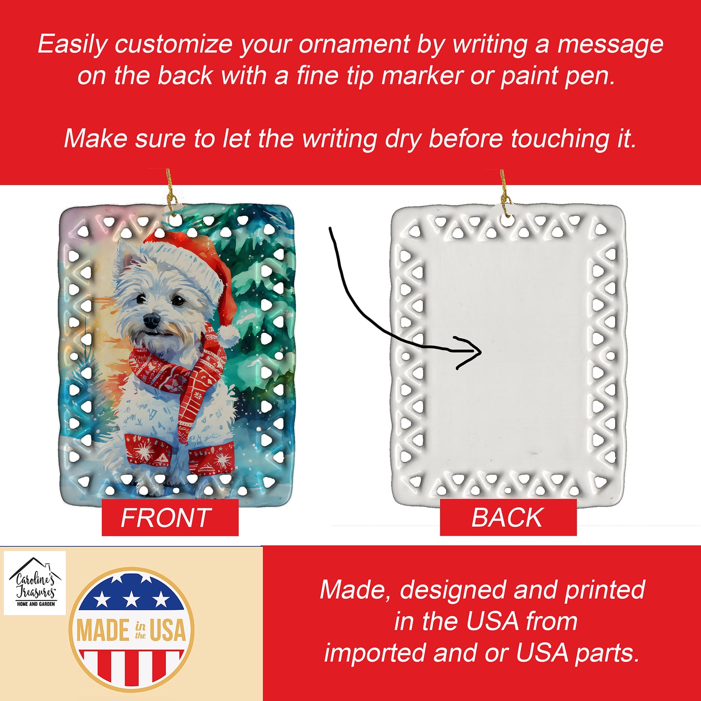 Westie Christmas Porcelain Ornament
