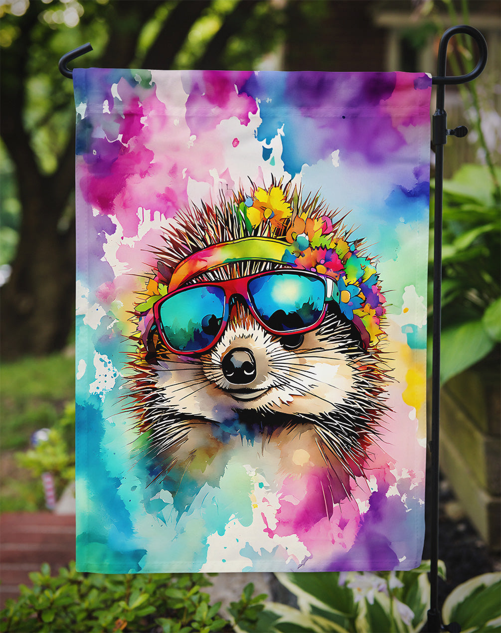 Hippie Animal Hedgehog Garden Flag