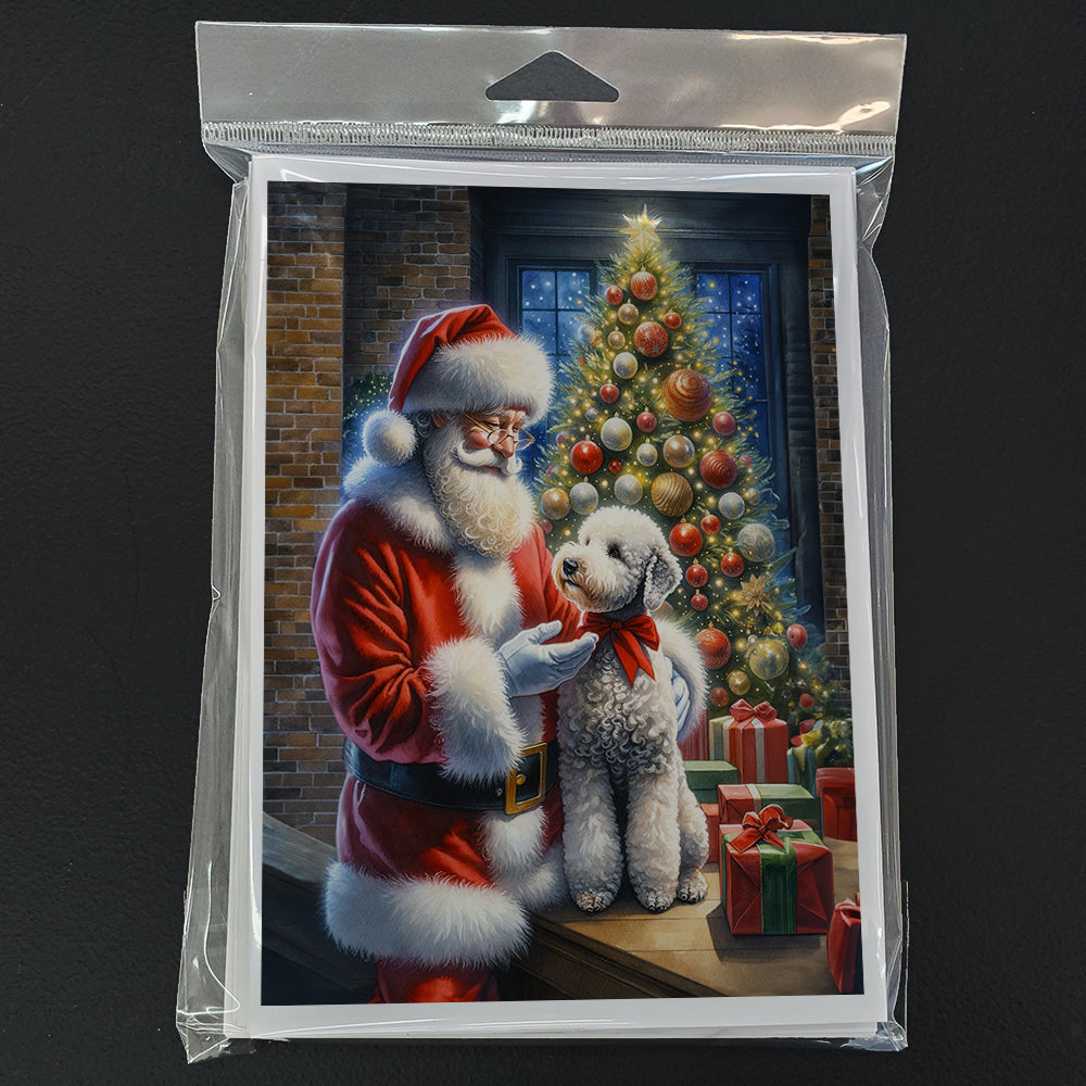 Bedlington Terrier and Santa Claus Greeting Cards Pack of 8