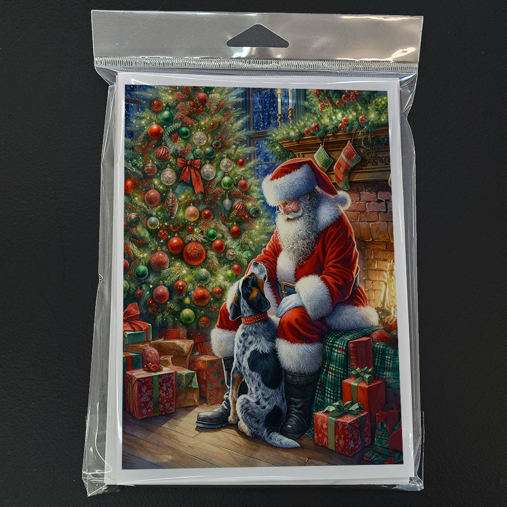 Bluetick Hound and Santa Claus Greeting Cards Pack of 8