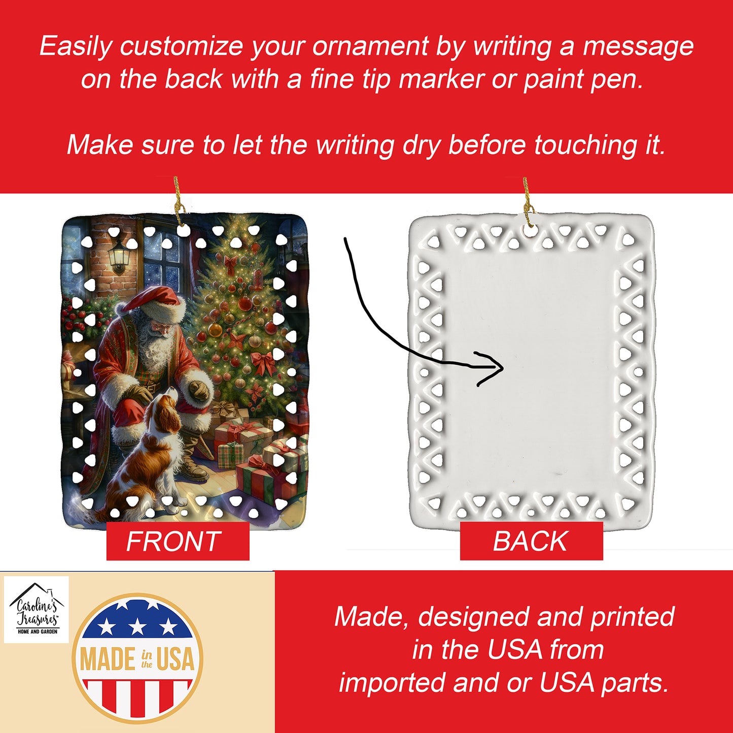 Brittany and Santa Claus Porcelain Ornament