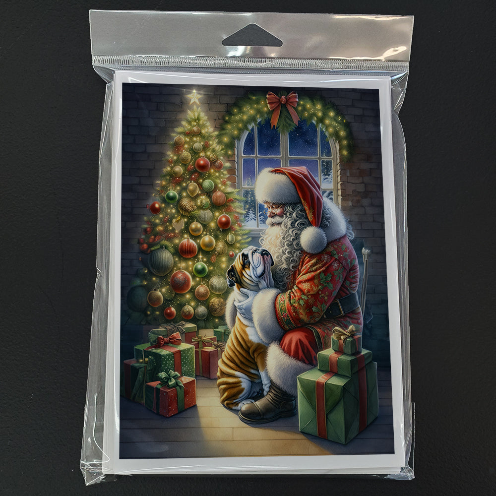 English Bulldog and Santa Claus Greeting Cards Pack of 8