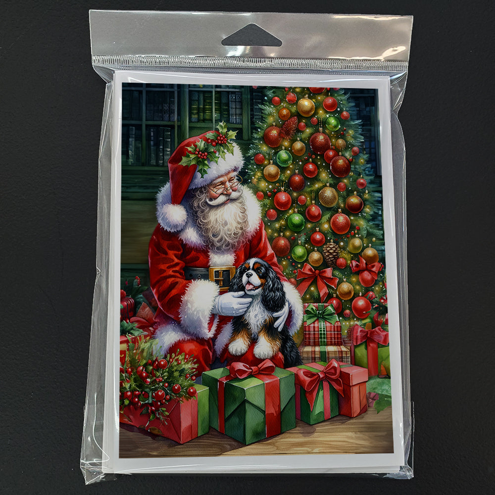 Cavalier Spaniel and Santa Claus Greeting Cards Pack of 8