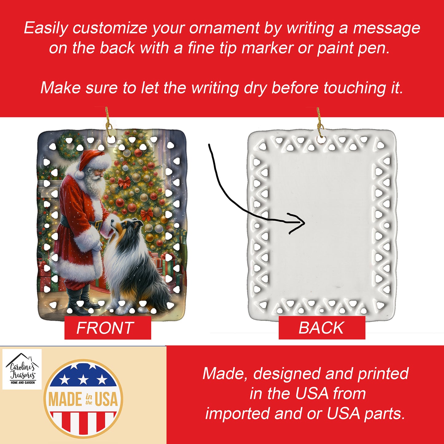Collie and Santa Claus Porcelain Ornament