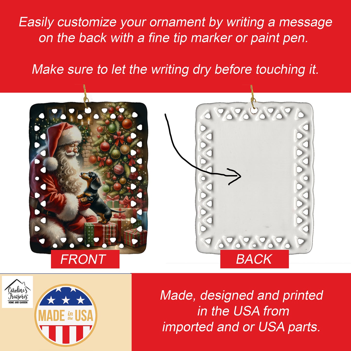Dachshund and Santa Claus Porcelain Ornament