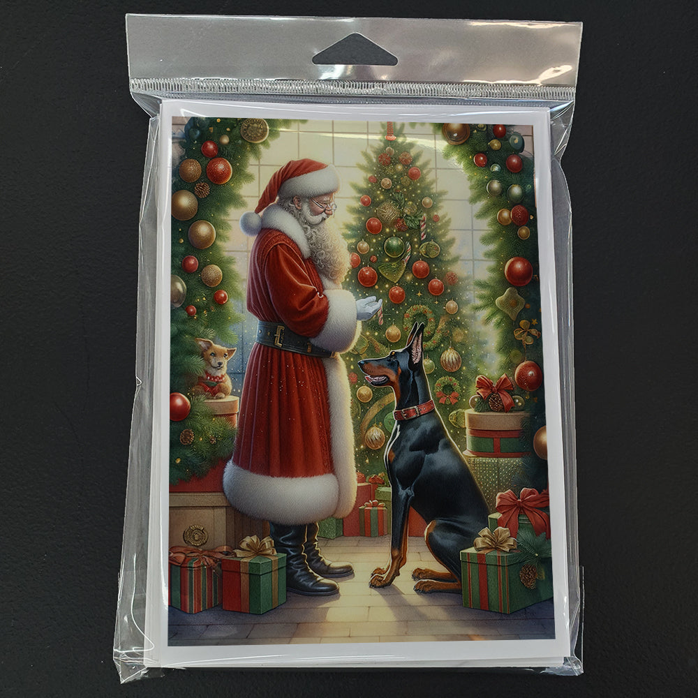 Doberman Pinscher and Santa Claus Greeting Cards Pack of 8