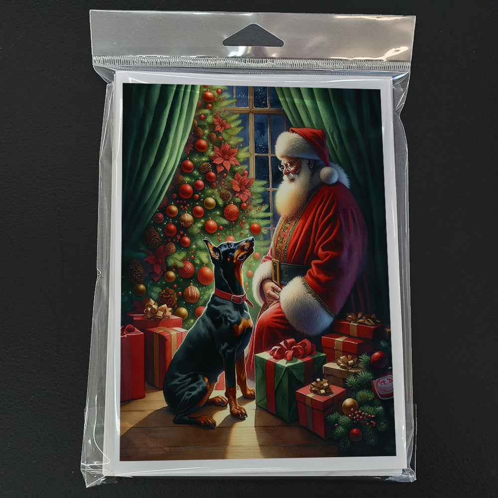Doberman Pinscher and Santa Claus Greeting Cards Pack of 8