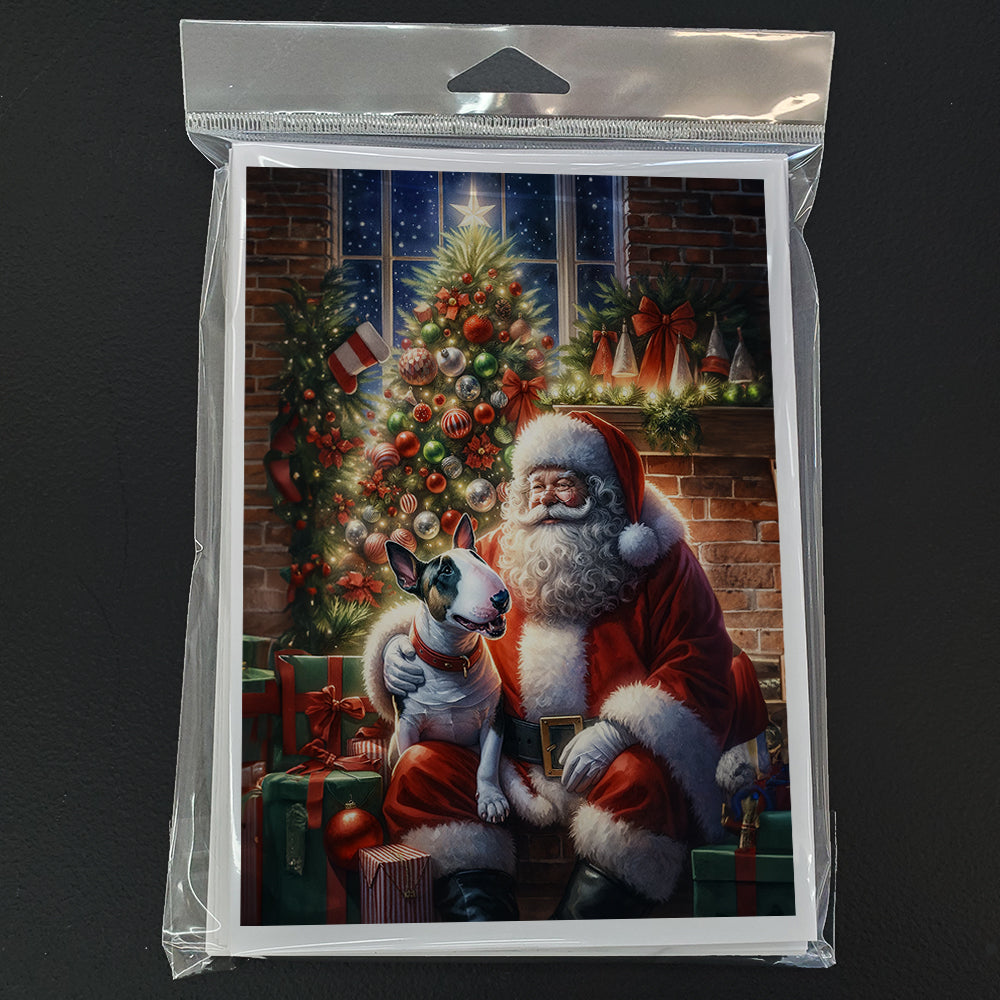 English Bull Terrier and Santa Claus Greeting Cards Pack of 8