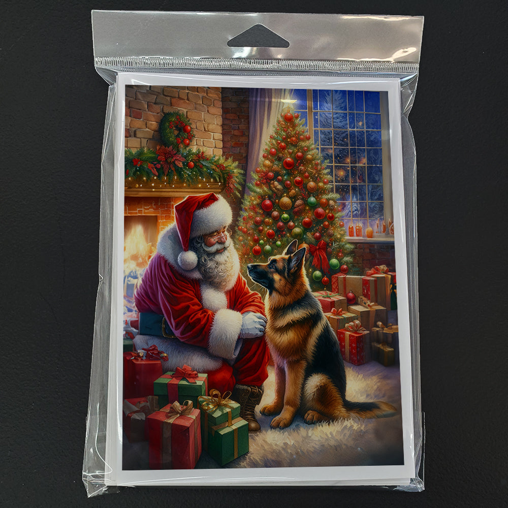 German Shepherd and Santa Claus Greeting Cards Pack of 8