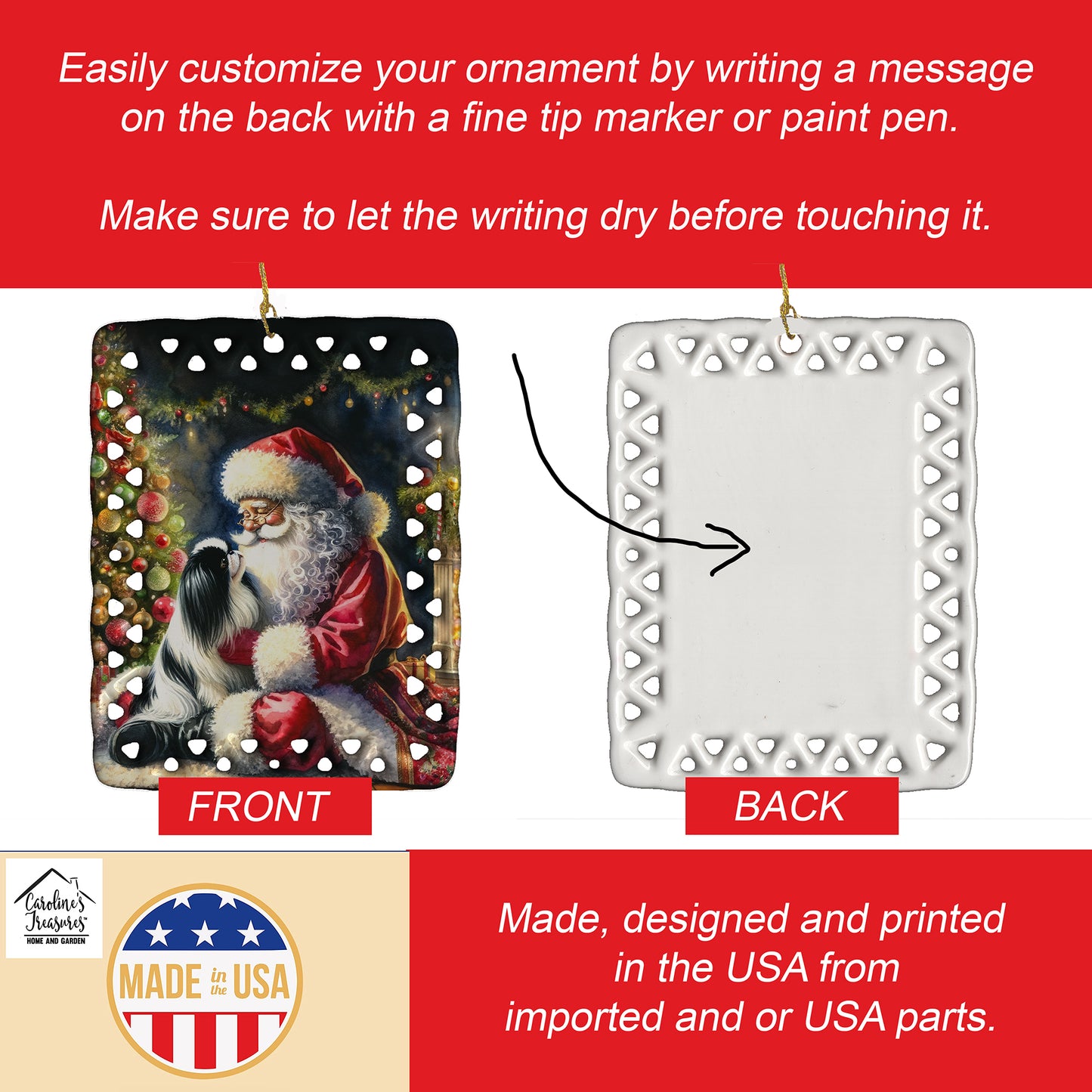 Japanese Chin and Santa Claus Porcelain Ornament