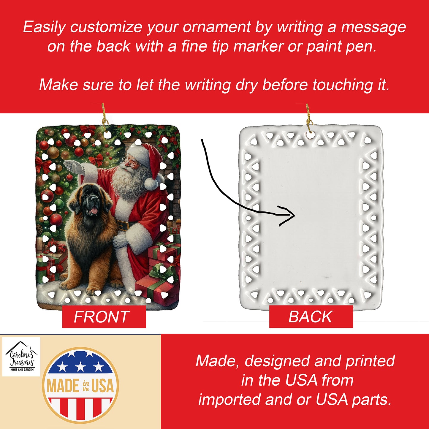 Leonberger and Santa Claus Porcelain Ornament