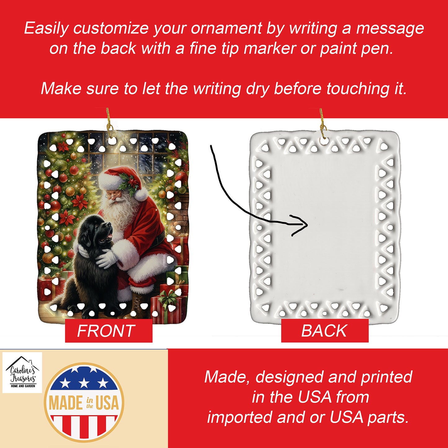 Newfoundland and Santa Claus Porcelain Ornament