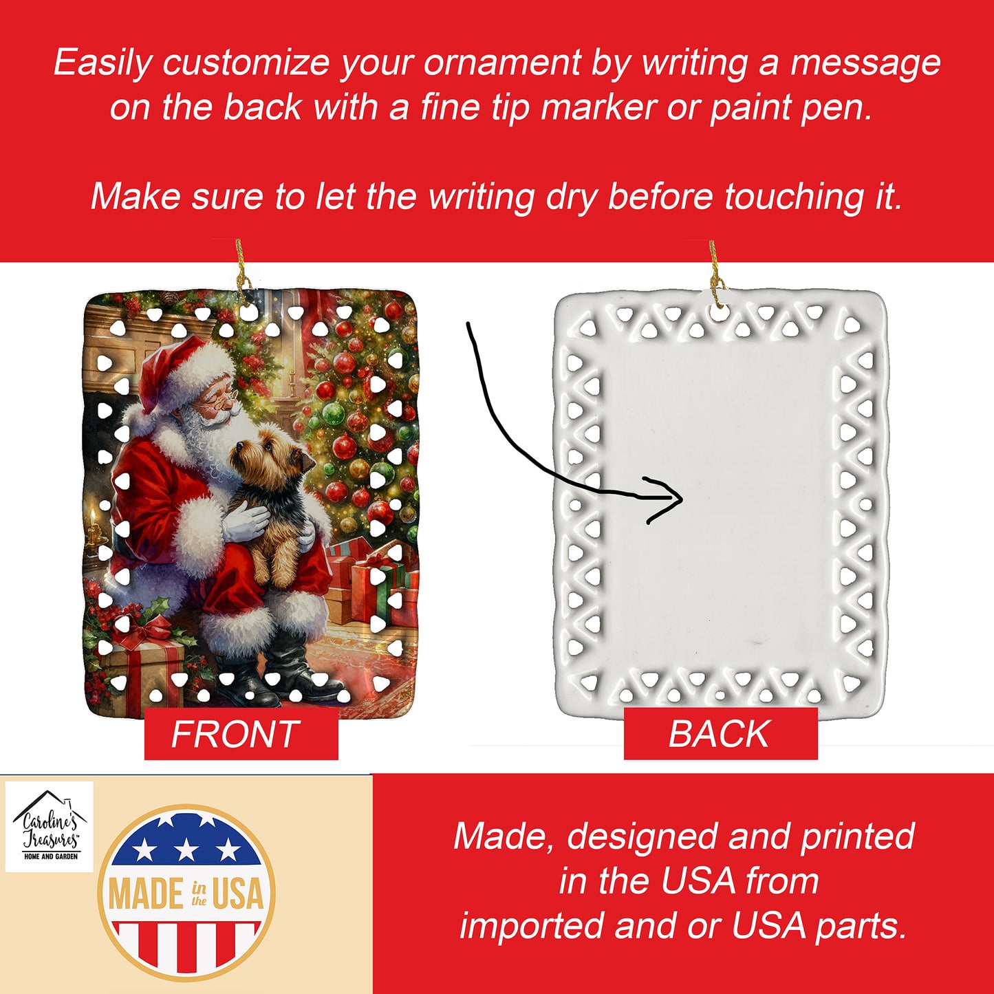 Norfolk Terrier and Santa Claus Porcelain Ornament