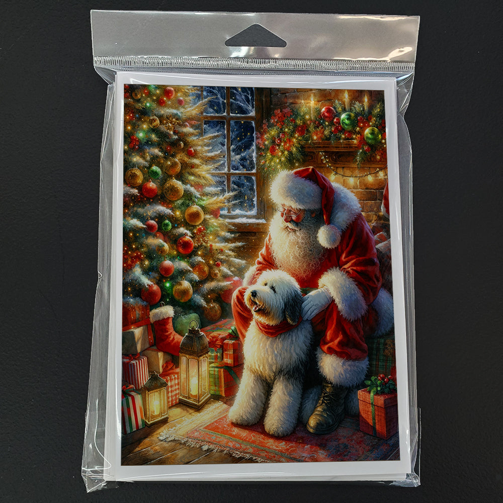 Old English Sheepdog and Santa Claus Greeting Cards Pack of 8