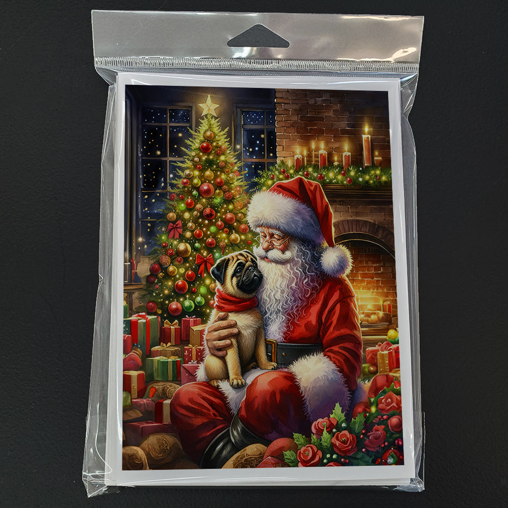 Fawn Pug and Santa Claus Greeting Cards Pack of 8