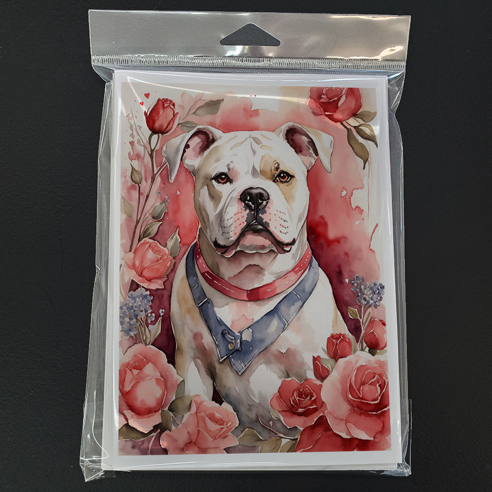 American Bulldog Valentine Roses Greeting Cards Pack of 8